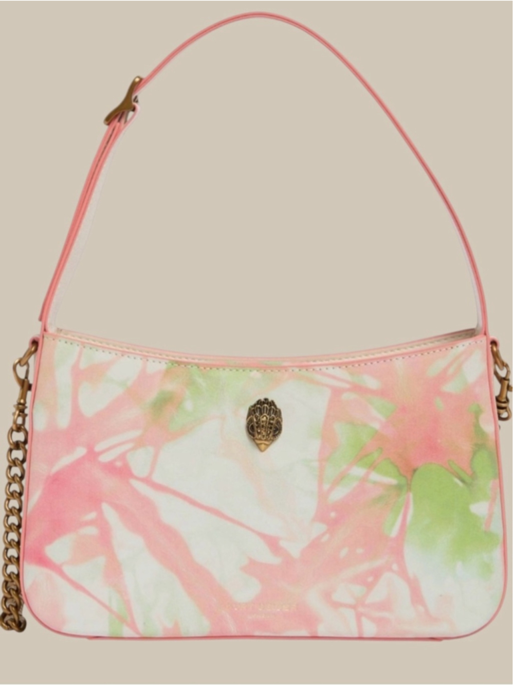Kurt Geiger Pink and Green Tie-Dye Shoulder Bag with Gold Chain